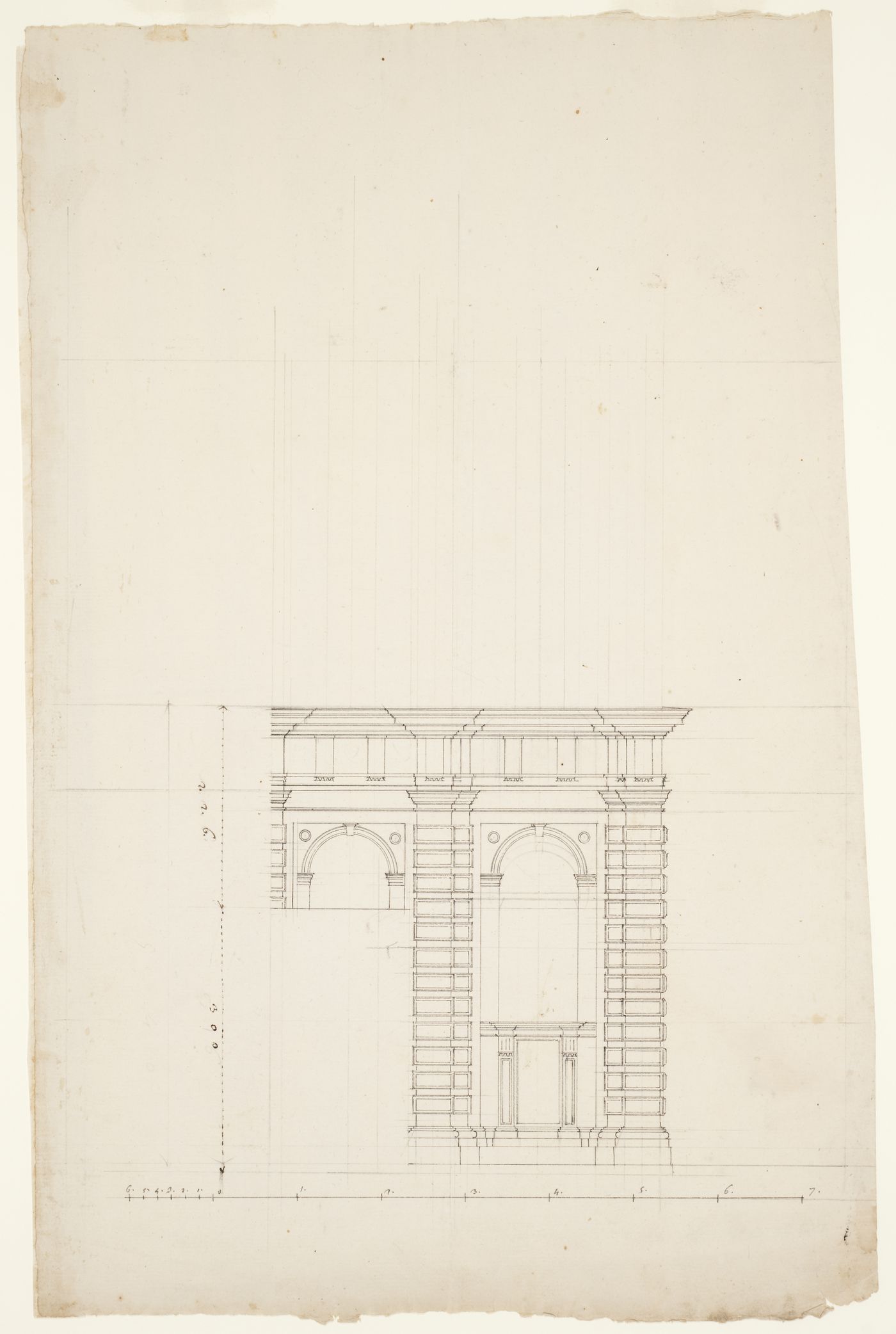 Partial elevation for Castello di Rivoli, Turin