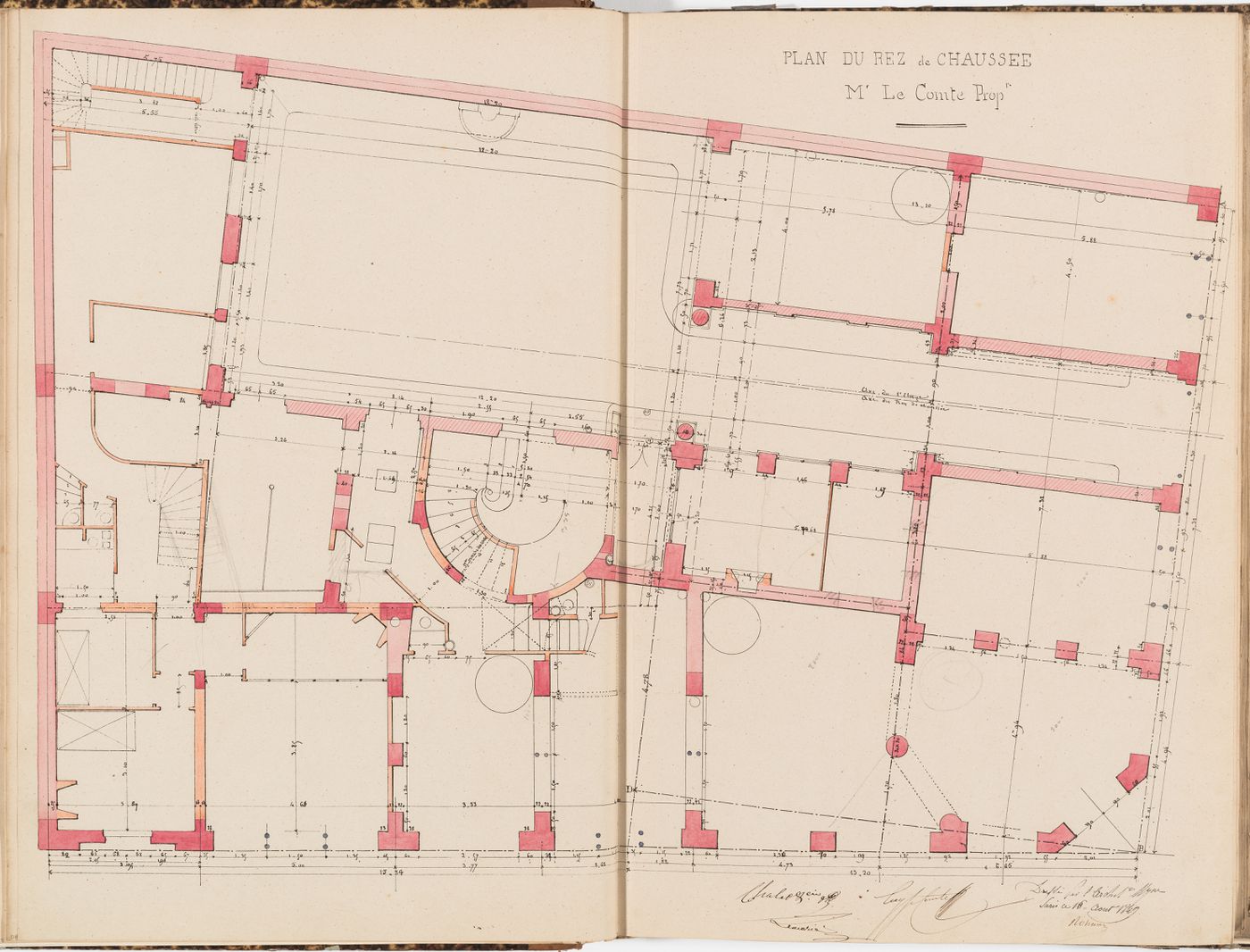 Contract drawing for an apartment house for Monsieur Le Comte, Paris: Ground floor plan