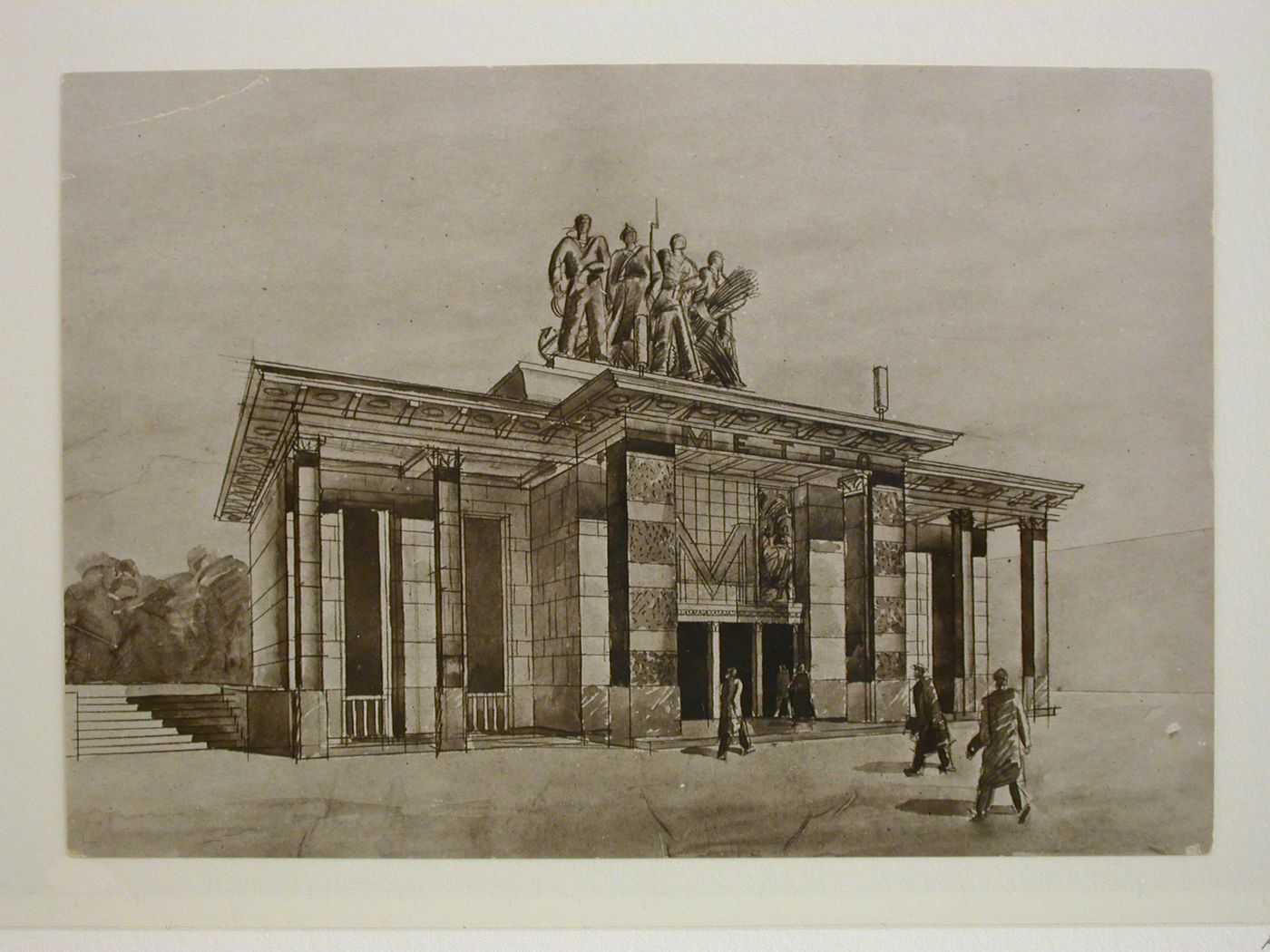 Photograph of a perspective drawing for a subway station, Moscow