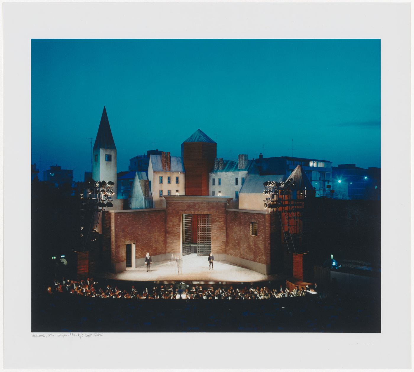Stage set for Lucia di Lammermoor, Ravenna, 1986, seen at night during a performance