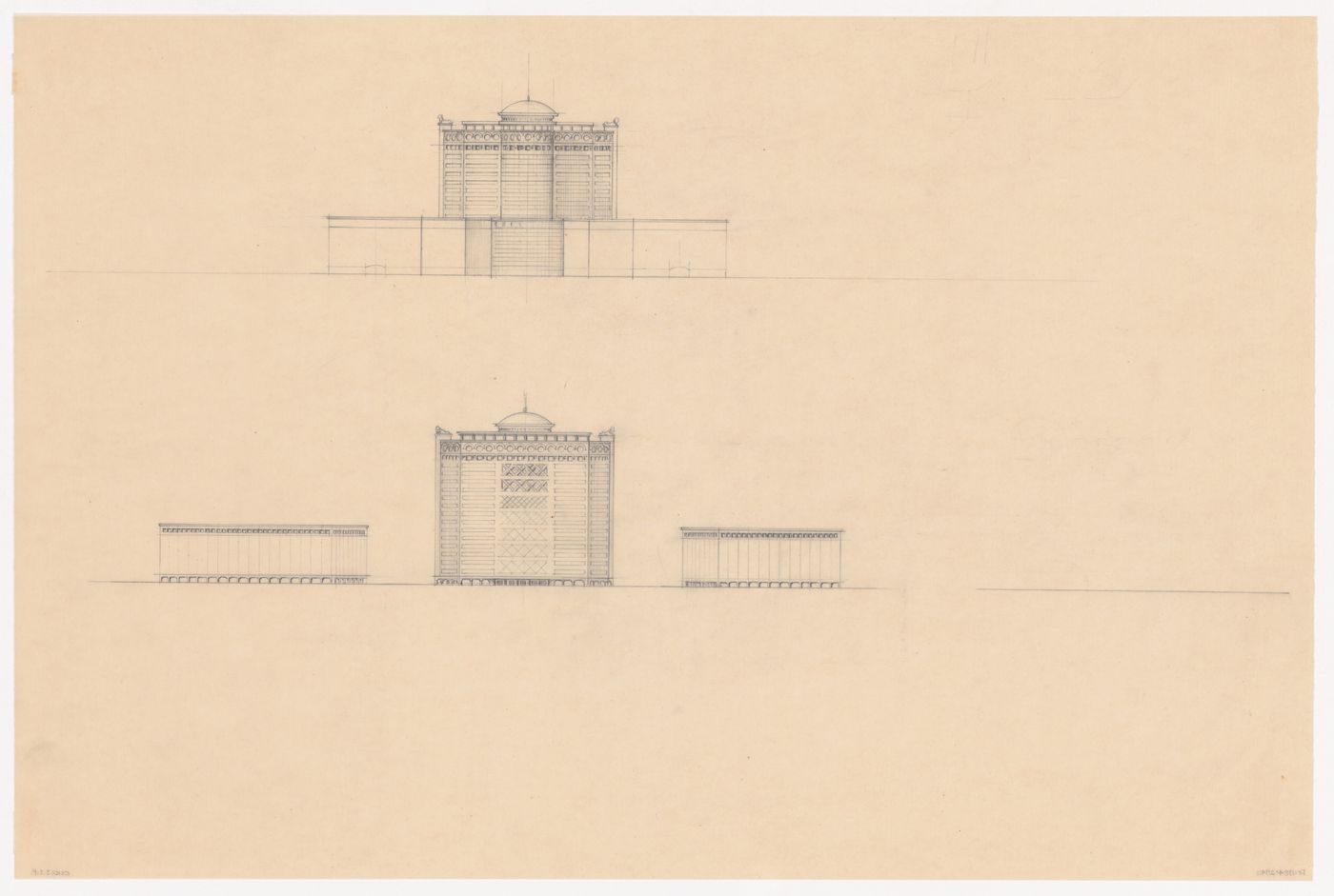 Elevations for Industriegebouw Plan A for the reconstruction of the Hofplein (city centre), Rotterdam, Netherlands