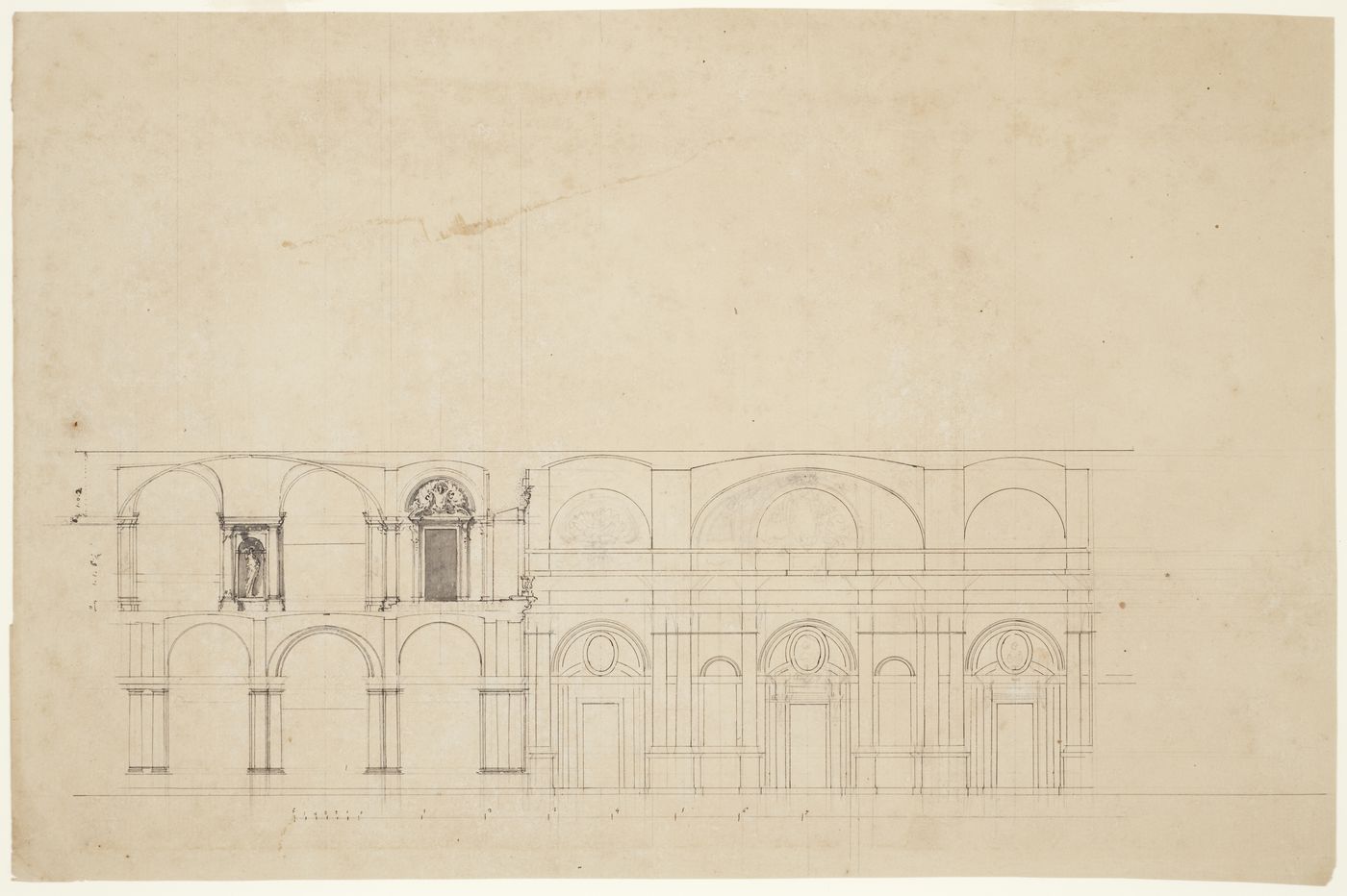 Section through Castello di Rivoli, Turin, showing some of the wall decoration