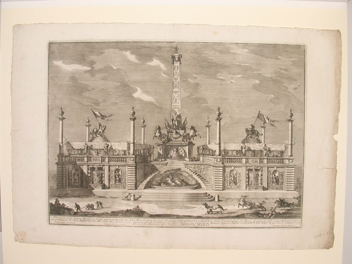 Etching of Posi's design for the "prima macchina" of 1758