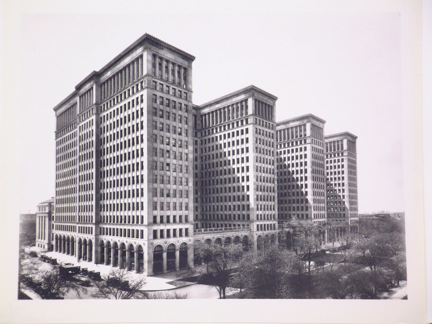 View of the principal and lateral façades of the General Motors Building, 3044 West Grand Boulevard, Detroit, Michigan