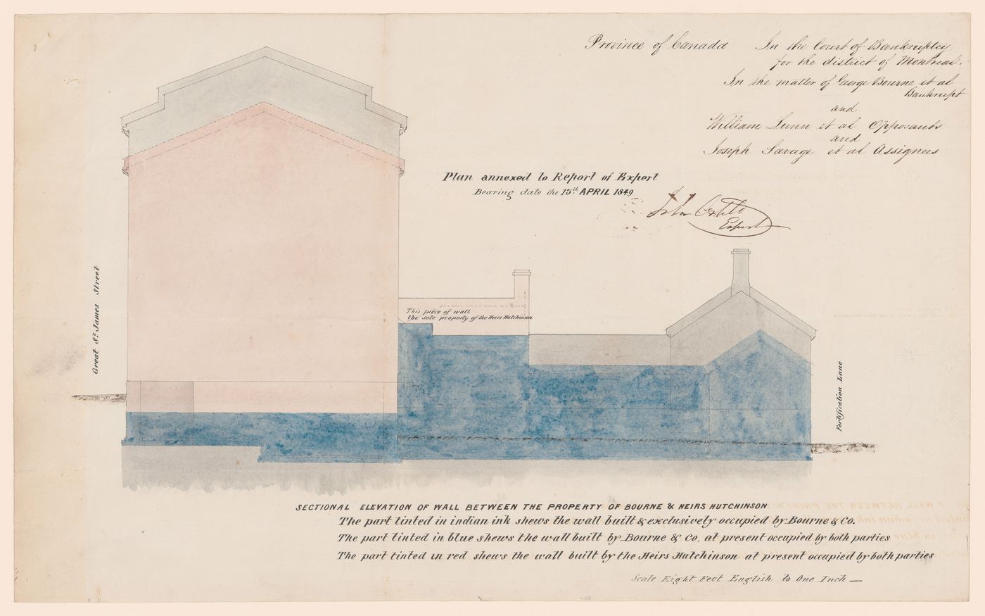 Sectional elevation of wall between the property of Bourne and heirs Hutchinson