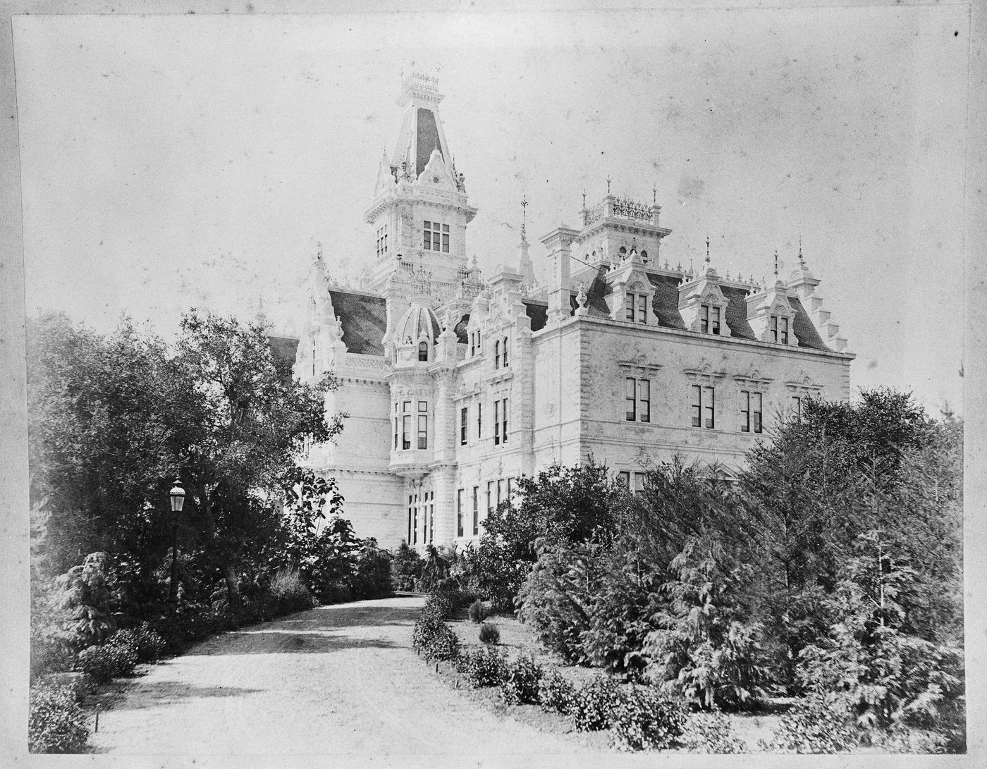 Angled view of main house, Linden Towers, James Clair Flood Estate, Atherton, California