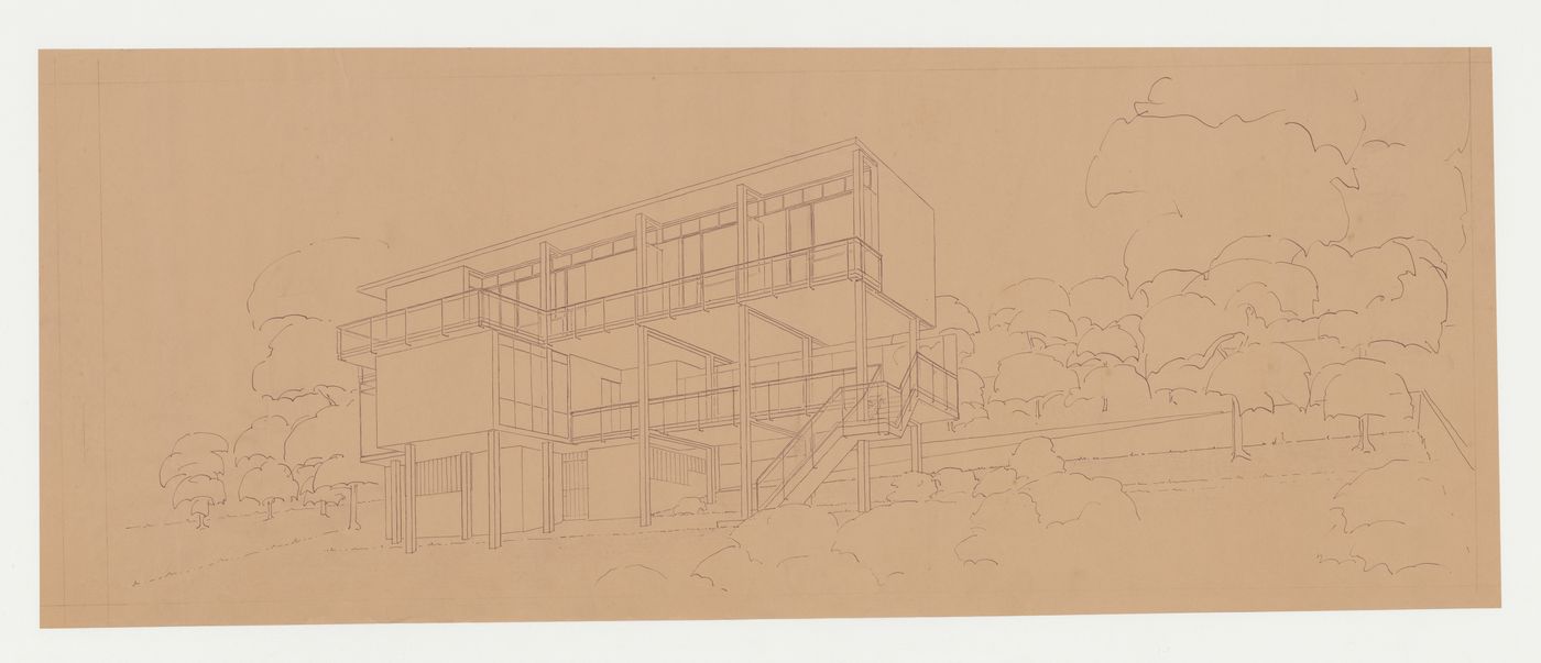 Perspective for Villa Palicka showing the first stage of design, Prague, Czechoslovakia (now Czech Republic)