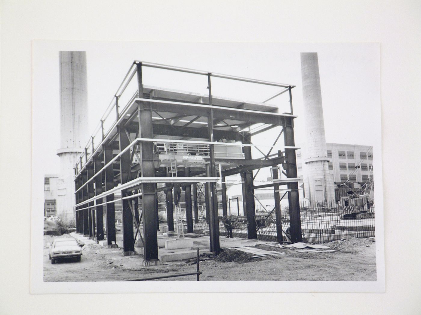 View of construction of steel structure for power station, United Kingdom