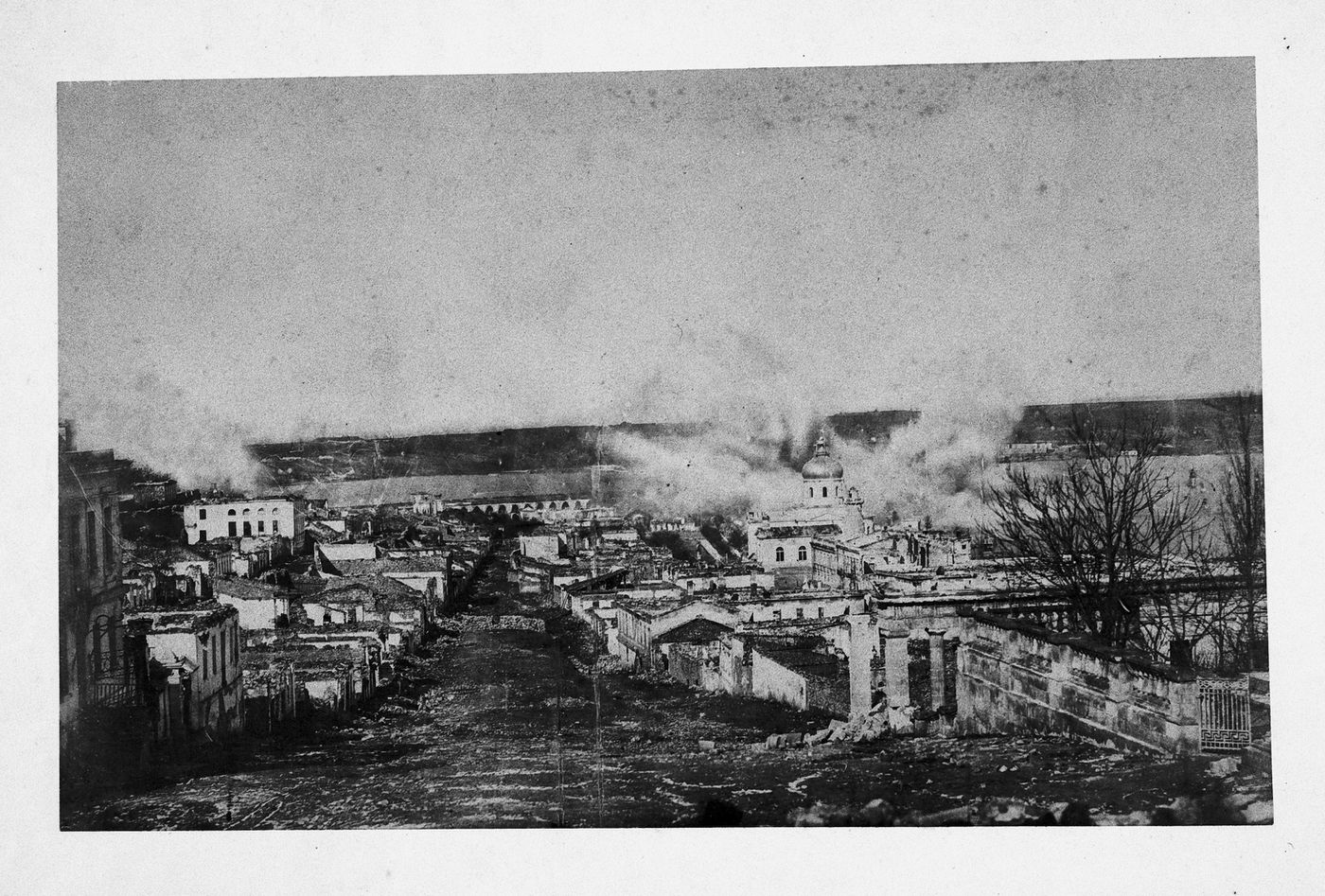 View of town and Fort Nicolas being bombarded, Sevastopol, Crimea, Ukraine