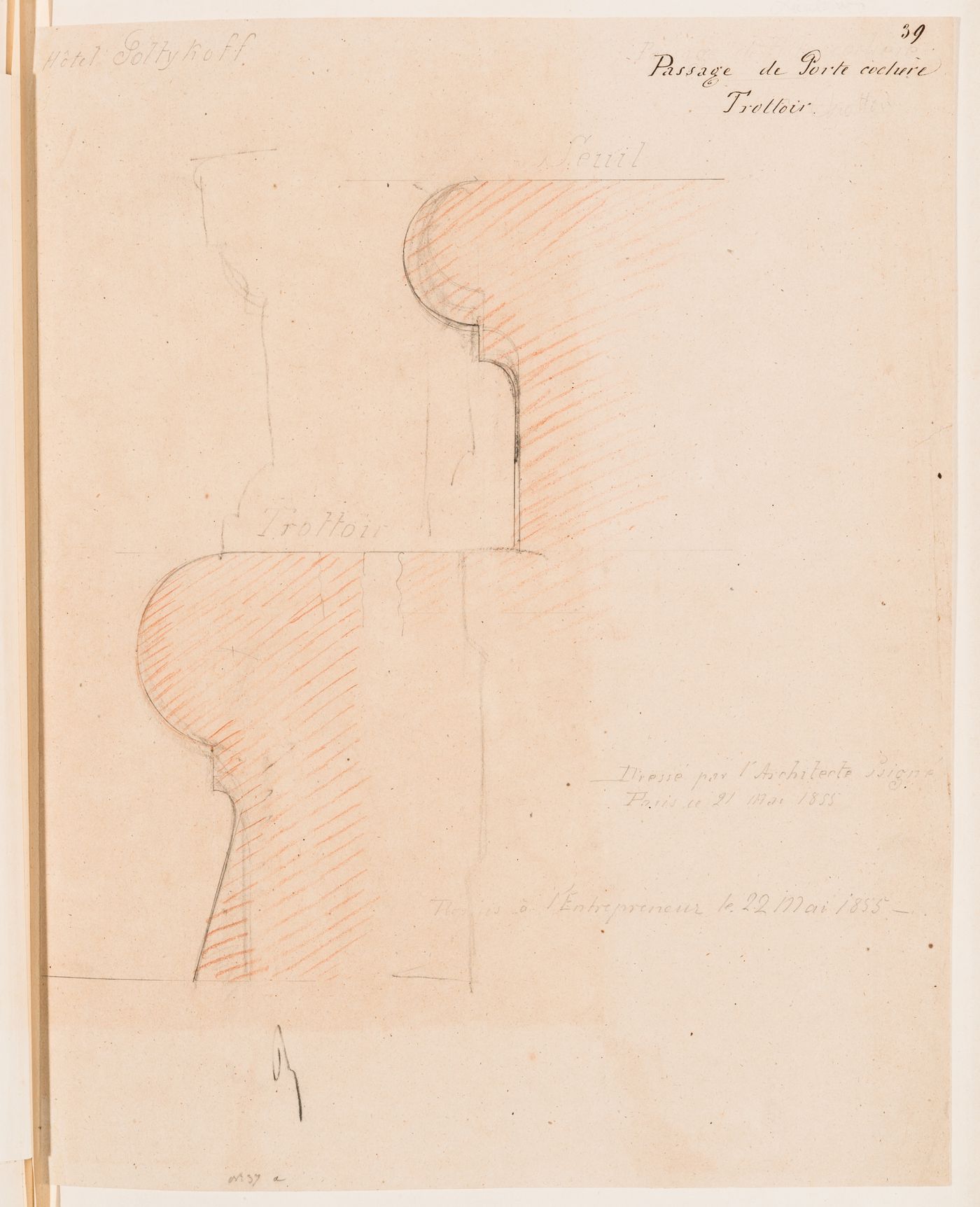Profile for the sidewalk and doorsill for the porte cochere, Hôtel Soltykoff