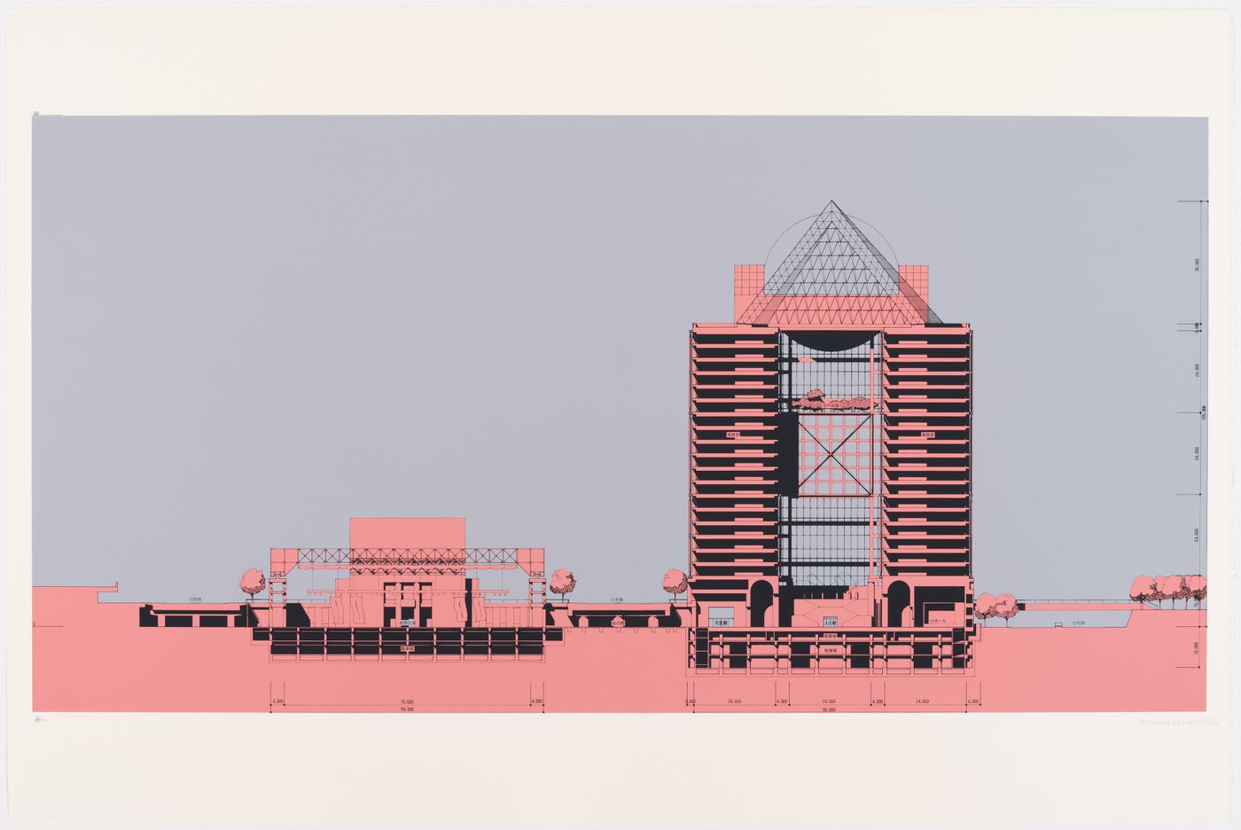 Cross-section of complex for the Tokyo City Hall competition entry