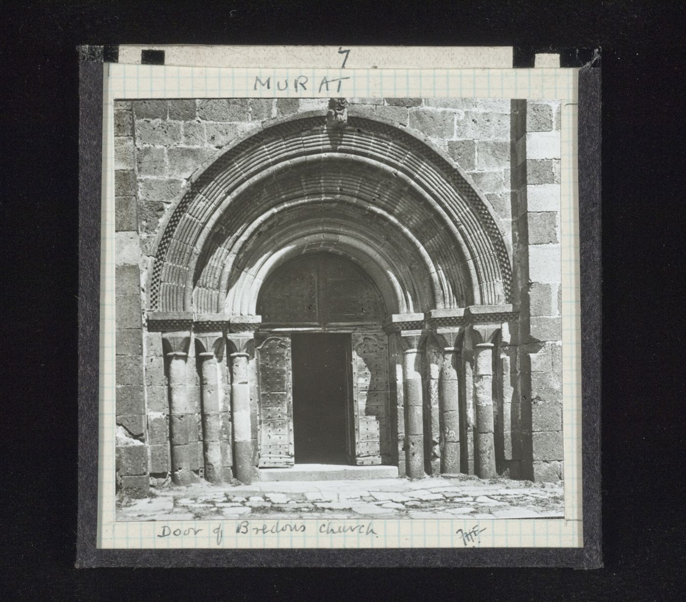 View of portal of unidentified church, Murat, France