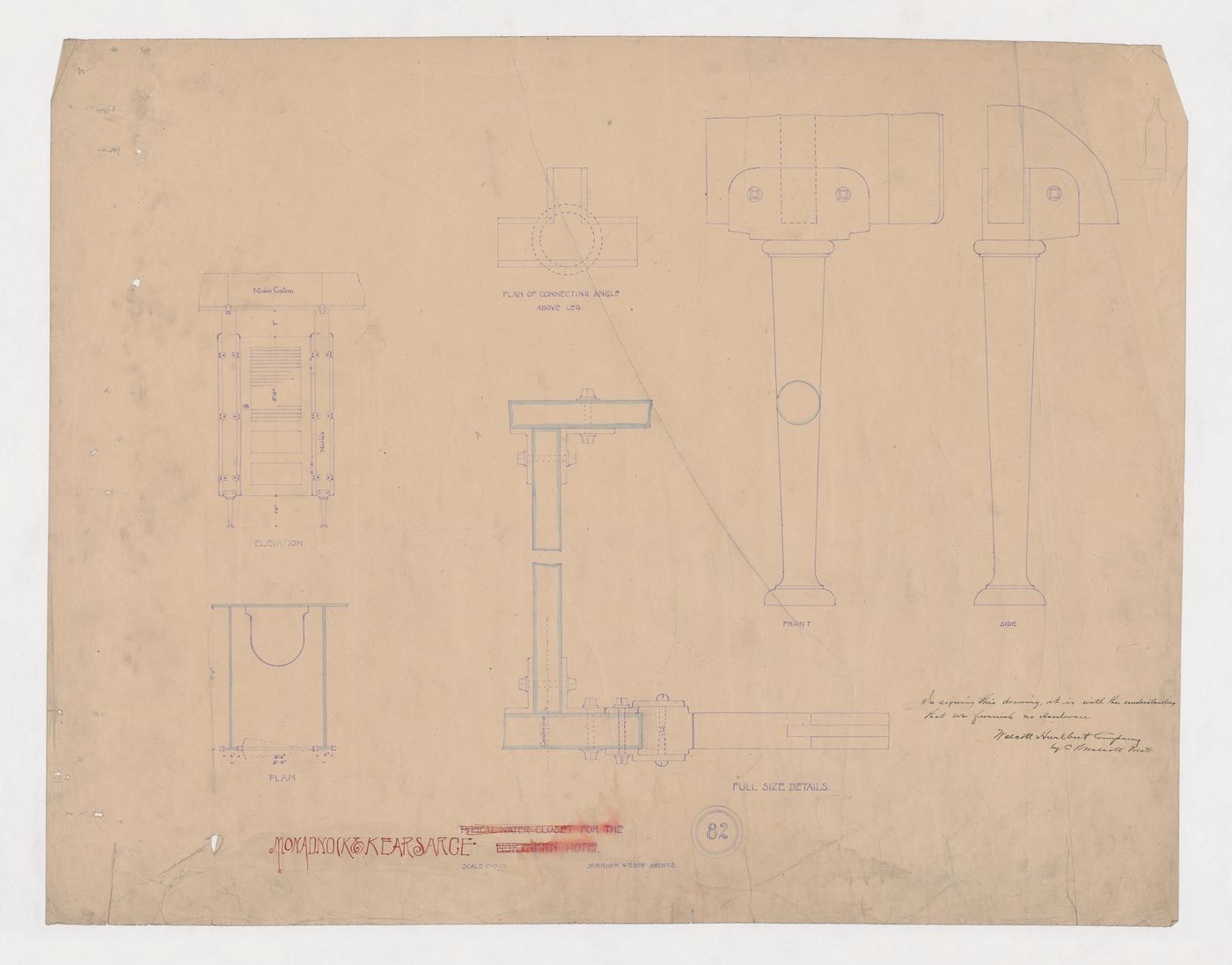 Monadnock and Kearsarge Buildings, Chicago: Plan, elevation and full-scale details for the toilet compartments