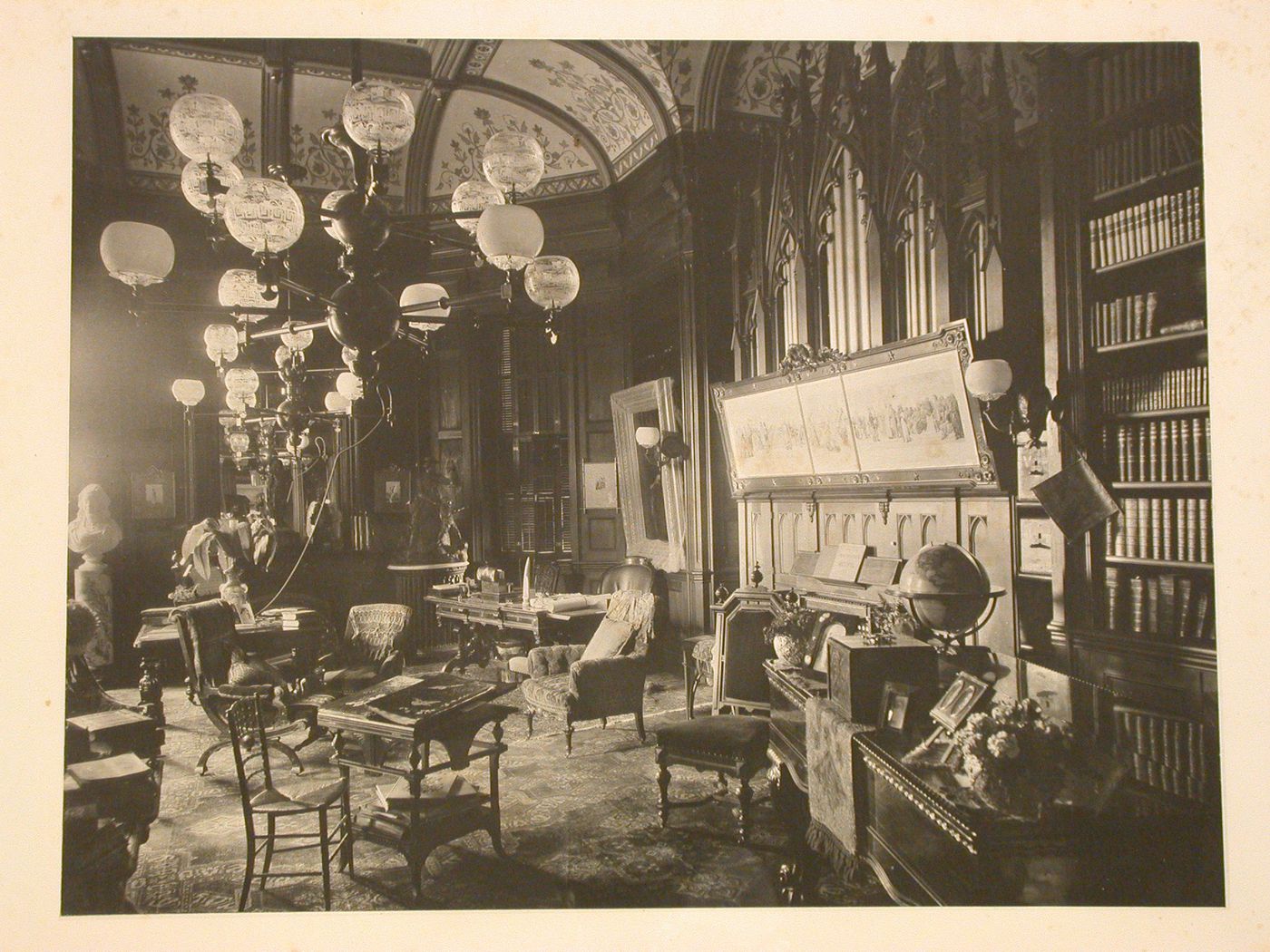 Interior view of Rozenhof, residence of S. R. Van Duzer, Library, Newburgh, New York