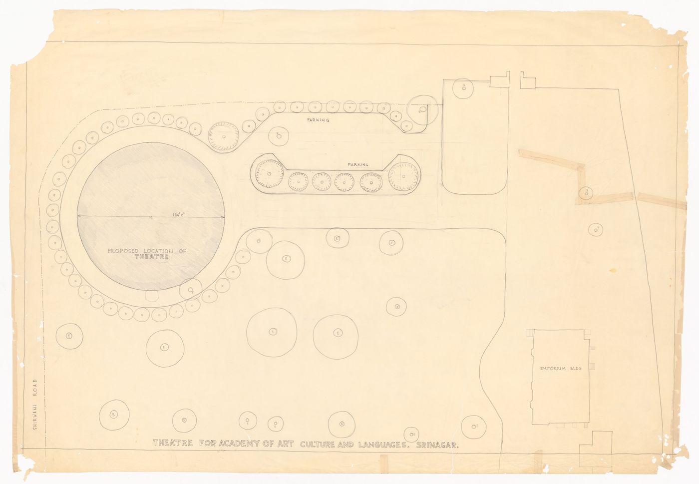 Site plan for the theatre for J&K Academy of Art, Culture and Languages, Srinagar, India