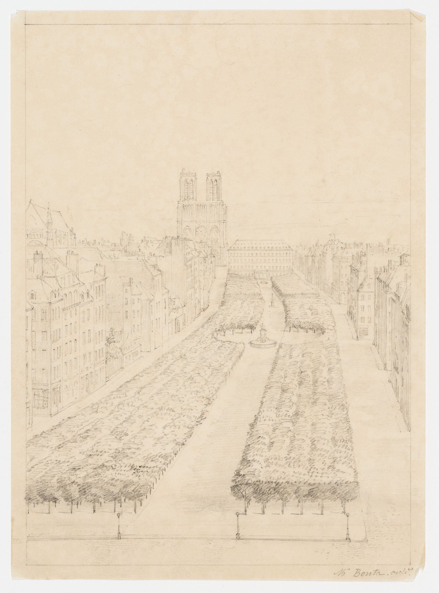 View of a boulevard with a cathedral