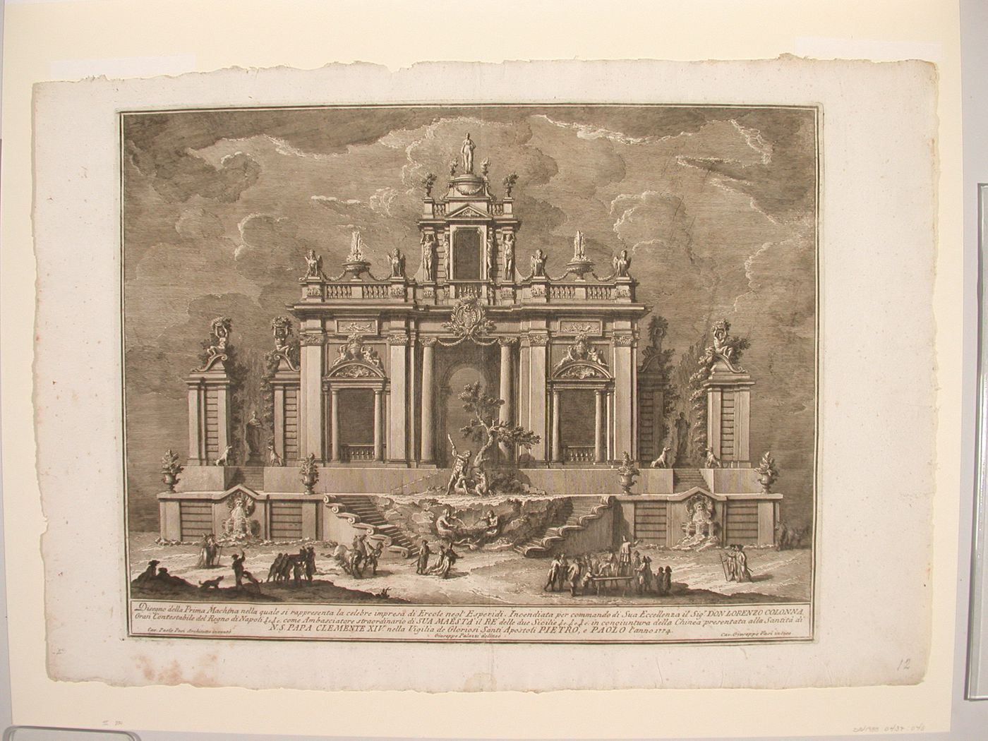 Etching of Posi's design for the "prima macchina" of 1774