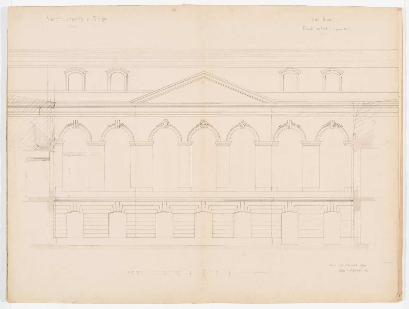 Elevation of the rear façade of the "grand cour", Salle Le Peletier