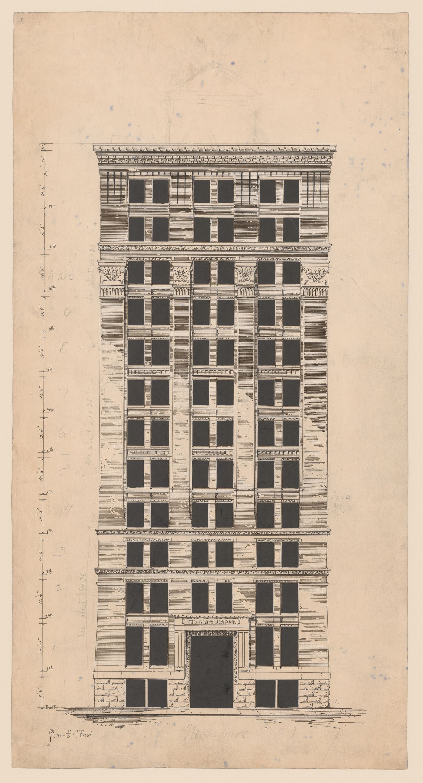 Quamquisset Building, Chicago: Front elevation