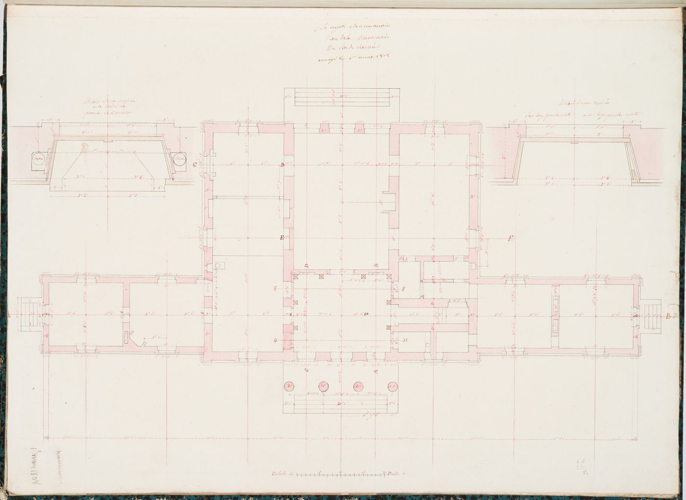 Project for a château for M. de Lorgeril, Motte Beaumanoir: Ground floor plan showing the stonework with plans for the window openings