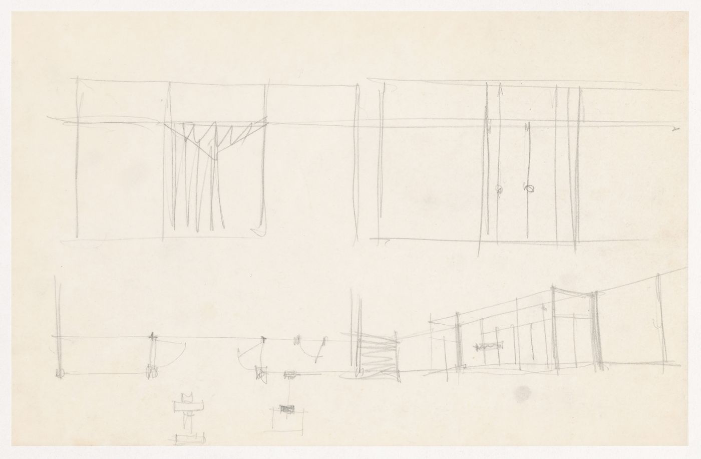 Sketch elevations, perspective sketch, sketch plan and sketch sectional details for entrance for the Metallurgy Building, Illinois Institute of Technology, Chicago