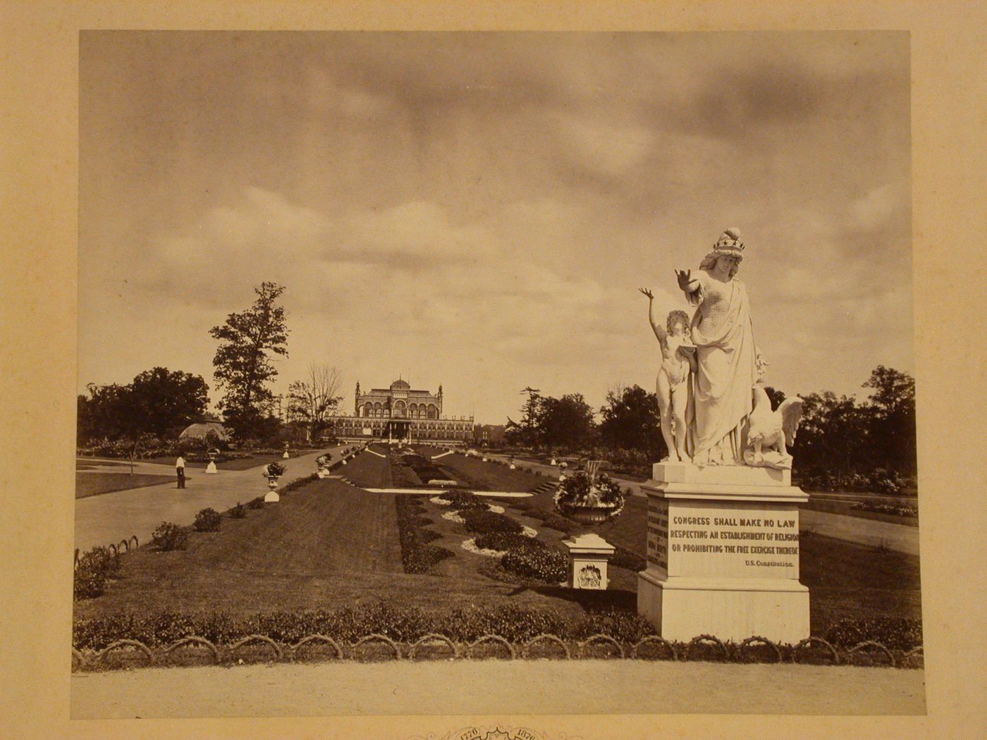 Centennial Exhibition (1876: Philadelphia, Pa.): Gardens and exhibition hall [?] in distance