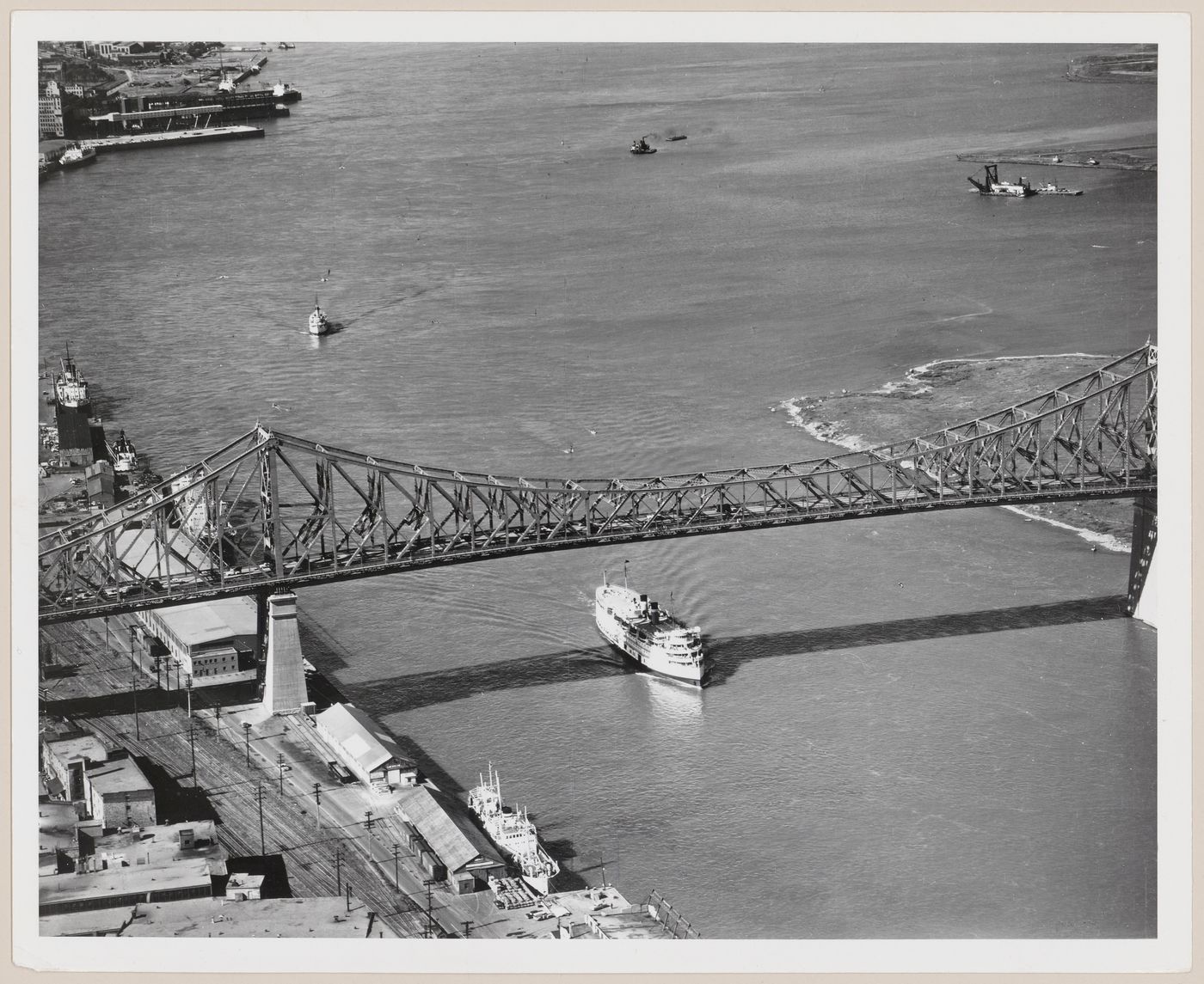 Jacques Cartier bridge crosses St. Lawrence River, Montreal, Quebec