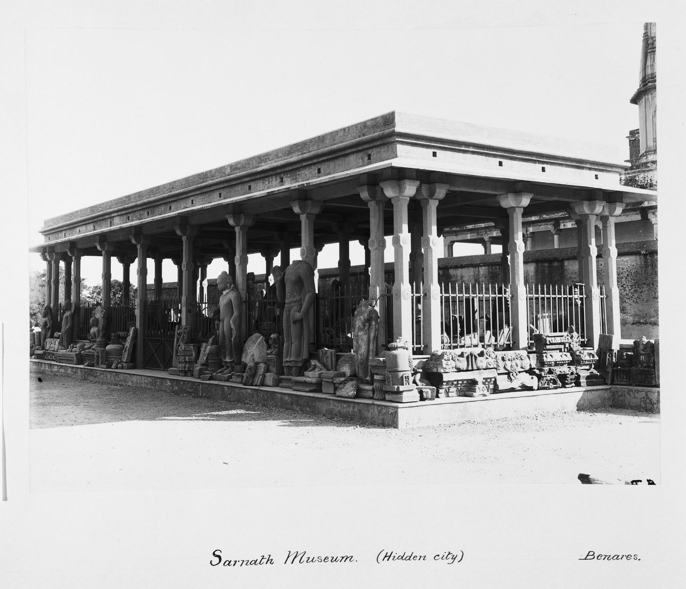 View of a hall showing fragments of sculpture and architecture, Sarnath, near Benares (now Varanasi), India