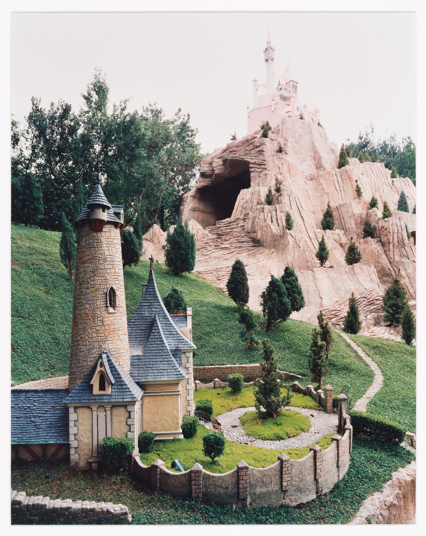 View of two castles in Fantasy Land, Storybook Land, Disneyland, Anaheim, California