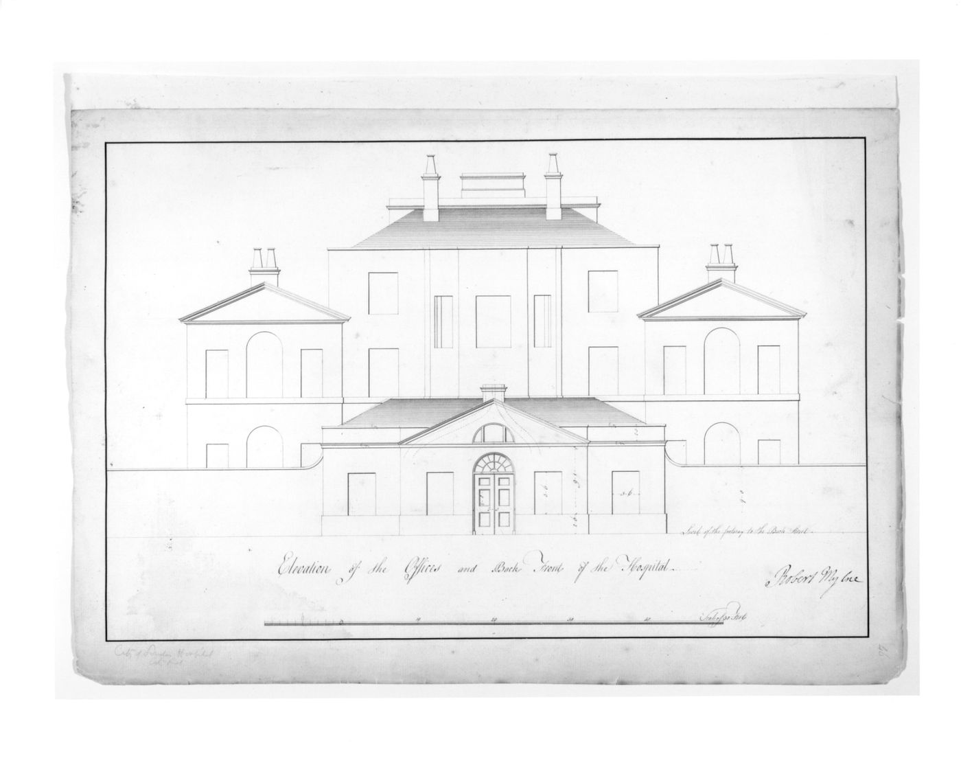 Elevation for the offices and rear of the City of London's Lying-In Hospital, City Road