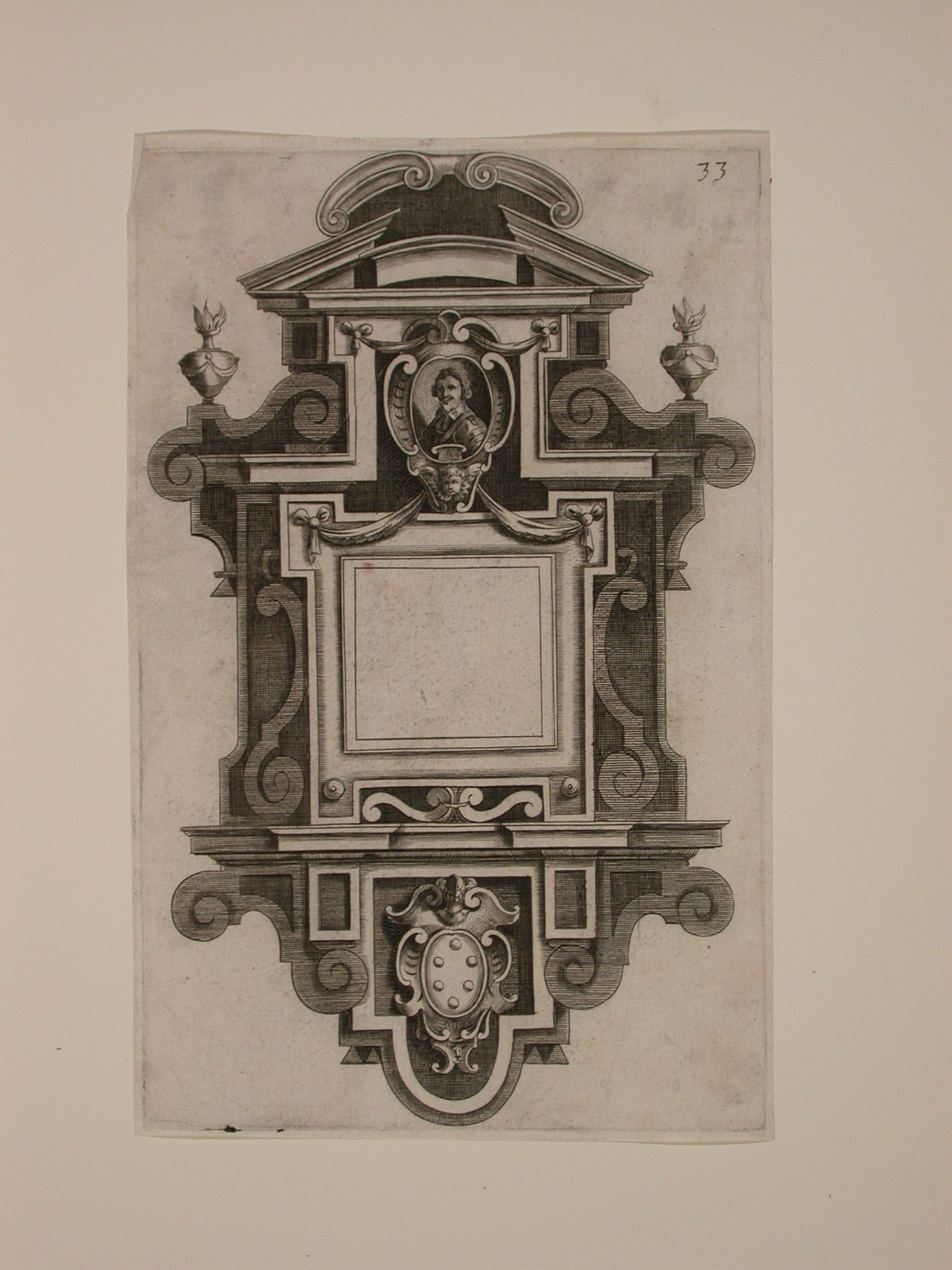 Design for a wall monument with a portrait bust and a Medici coat of arms