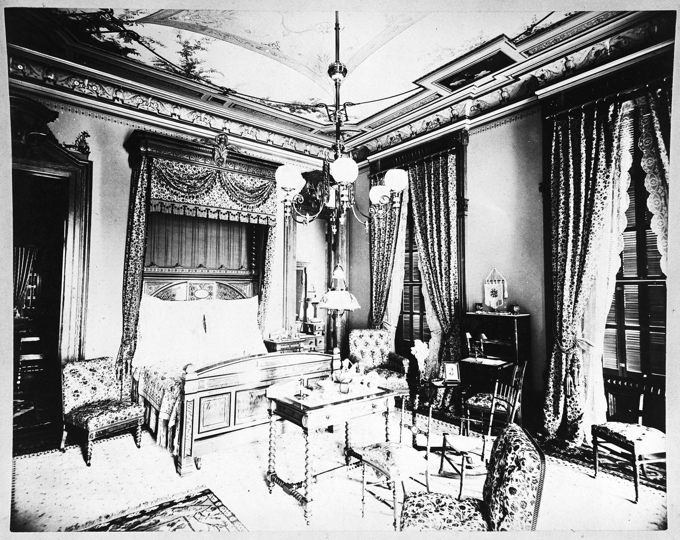 Bedroom showing room angle with bed, Linden Towers, James Clair Flood Estate, Atherton, California