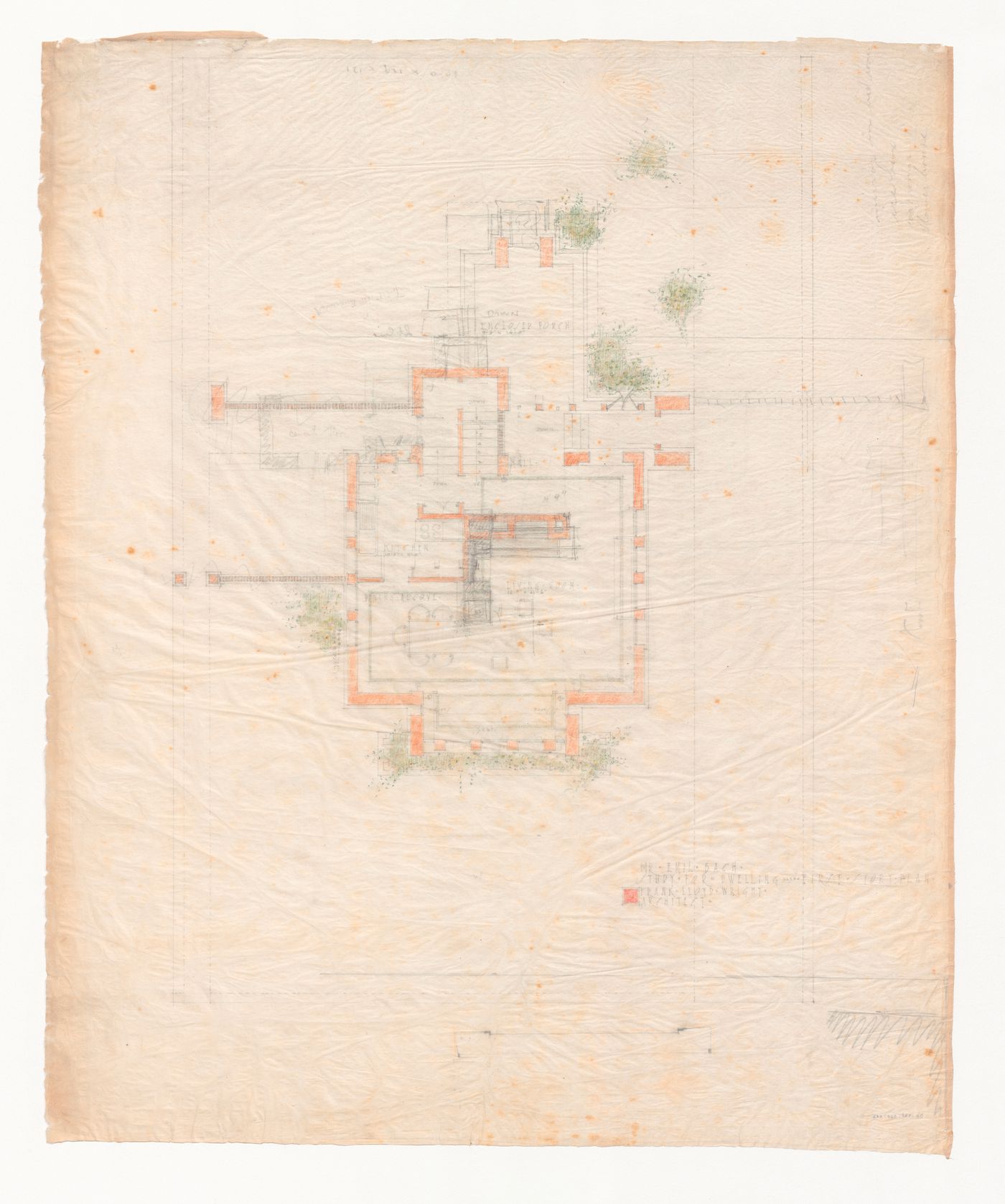 First floor plan for Emil Bach House, Chicago, Illinois