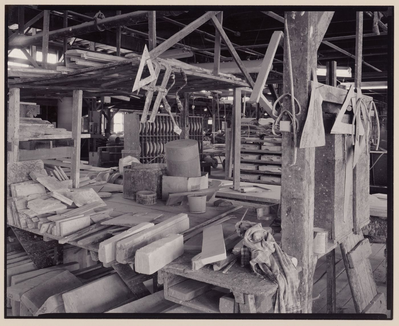 Gladding, McBean terra-cotta factory, work are with tools and tables, Lincoln, California