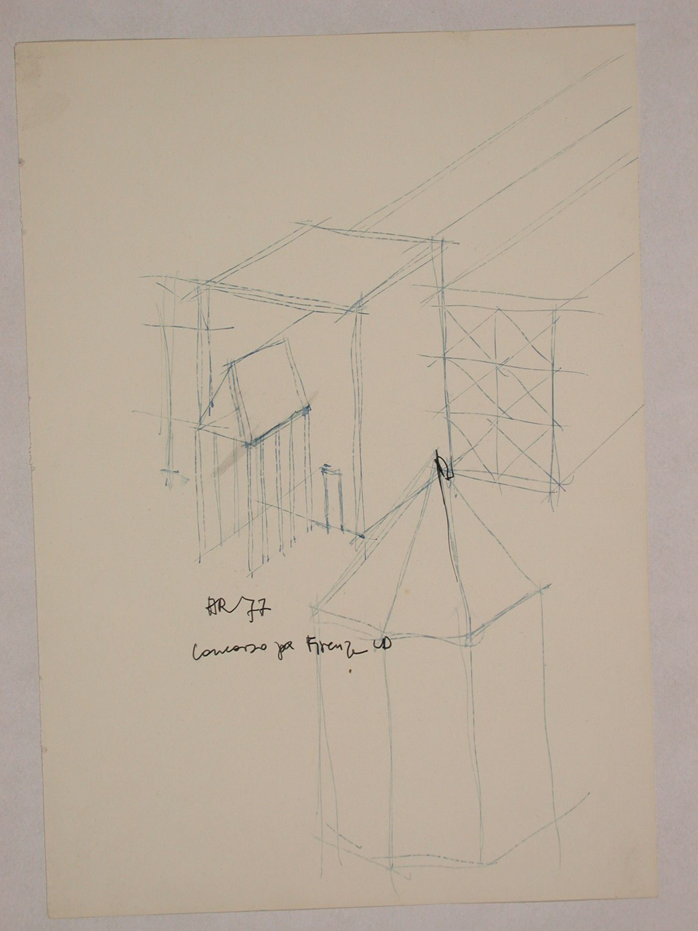 Sketch axonometric and perspective sketch for the tower [?], Centro Direzionale, Florence