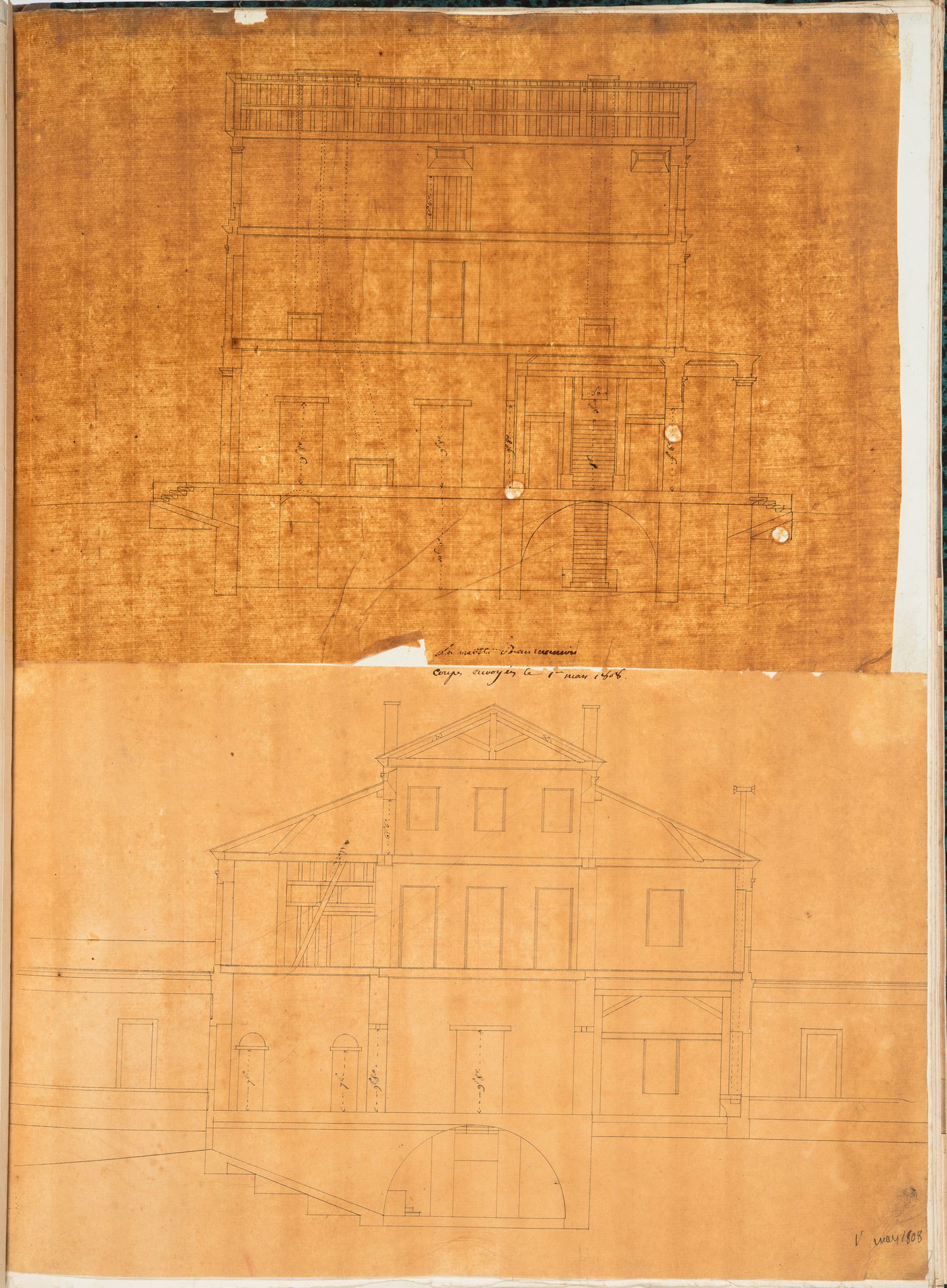 Project for a château for M. de Lorgeril, Motte Beaumanoir: Sections