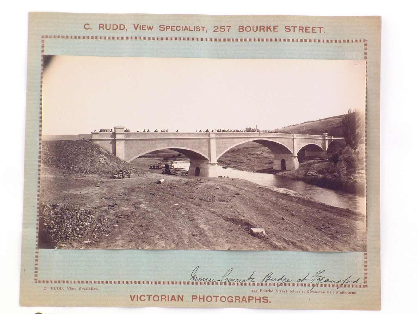 View of a concrete bridge over the Barwan River [?], Fyansford, Australia