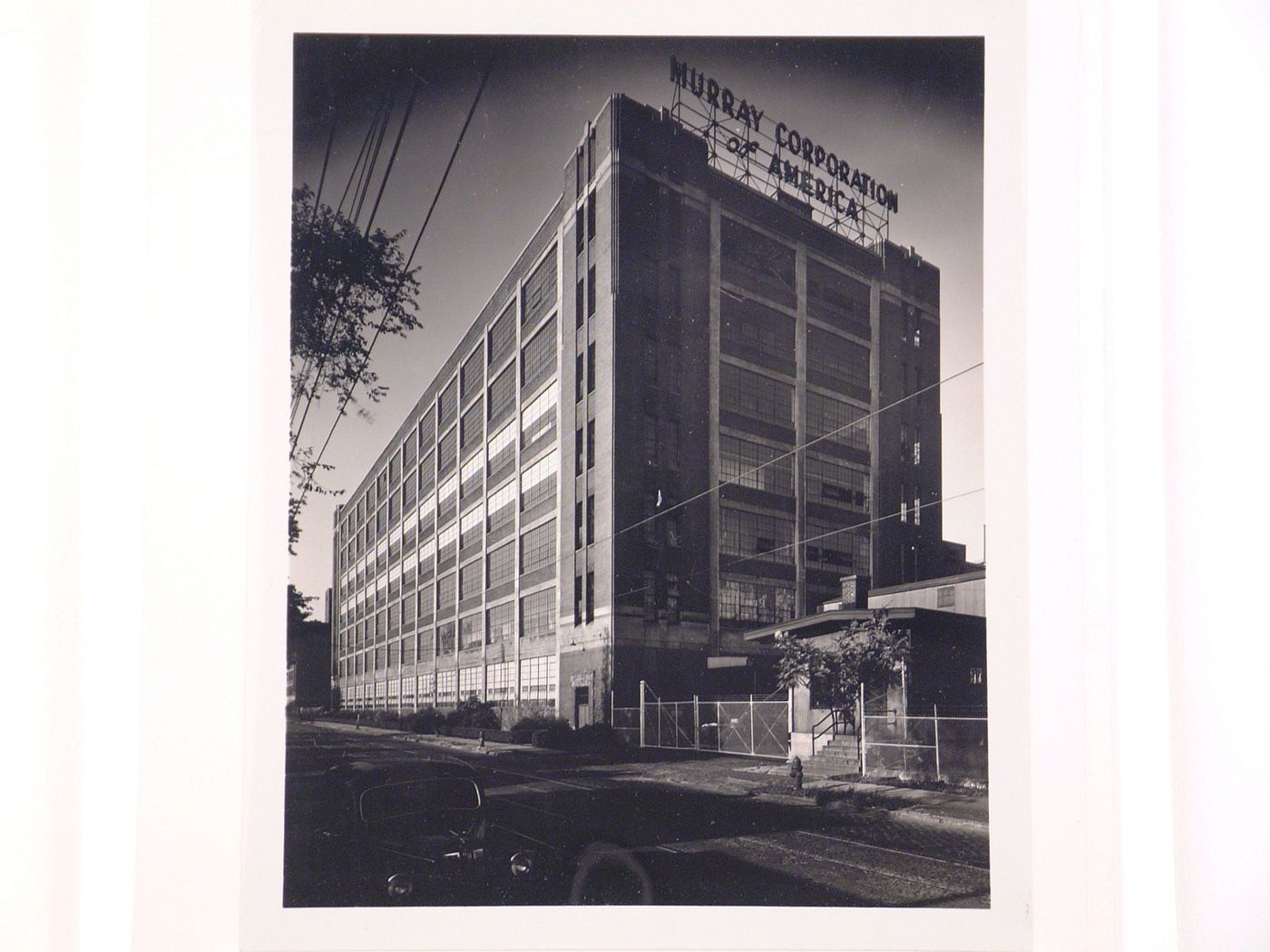 View of the principal and lateral façades of the Manufacturing Building, Murray Corporation of America Assembly Plant [?], Detroit, Michigan