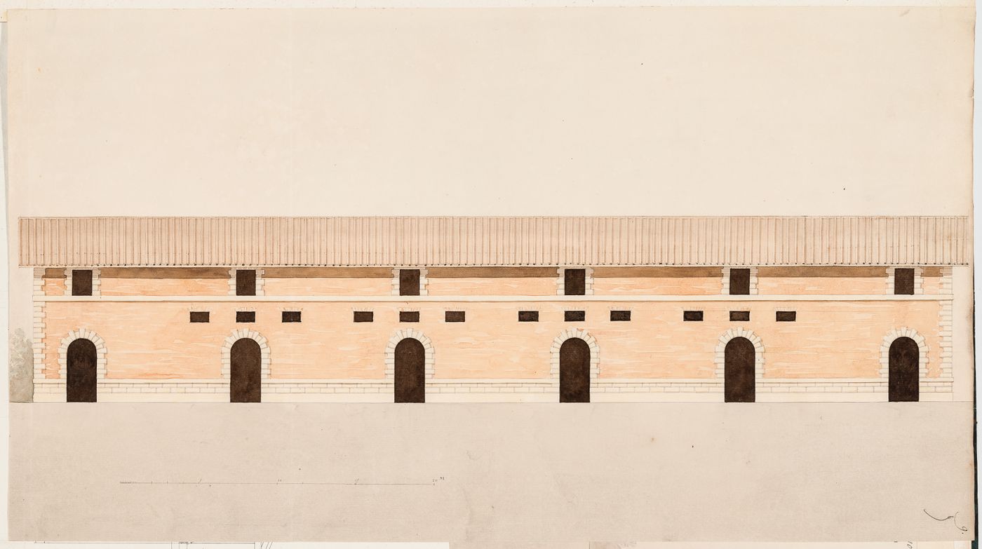 Project for a stud-farm "Haras de Madrid", Bois de Boulogne: Elevation for a stable