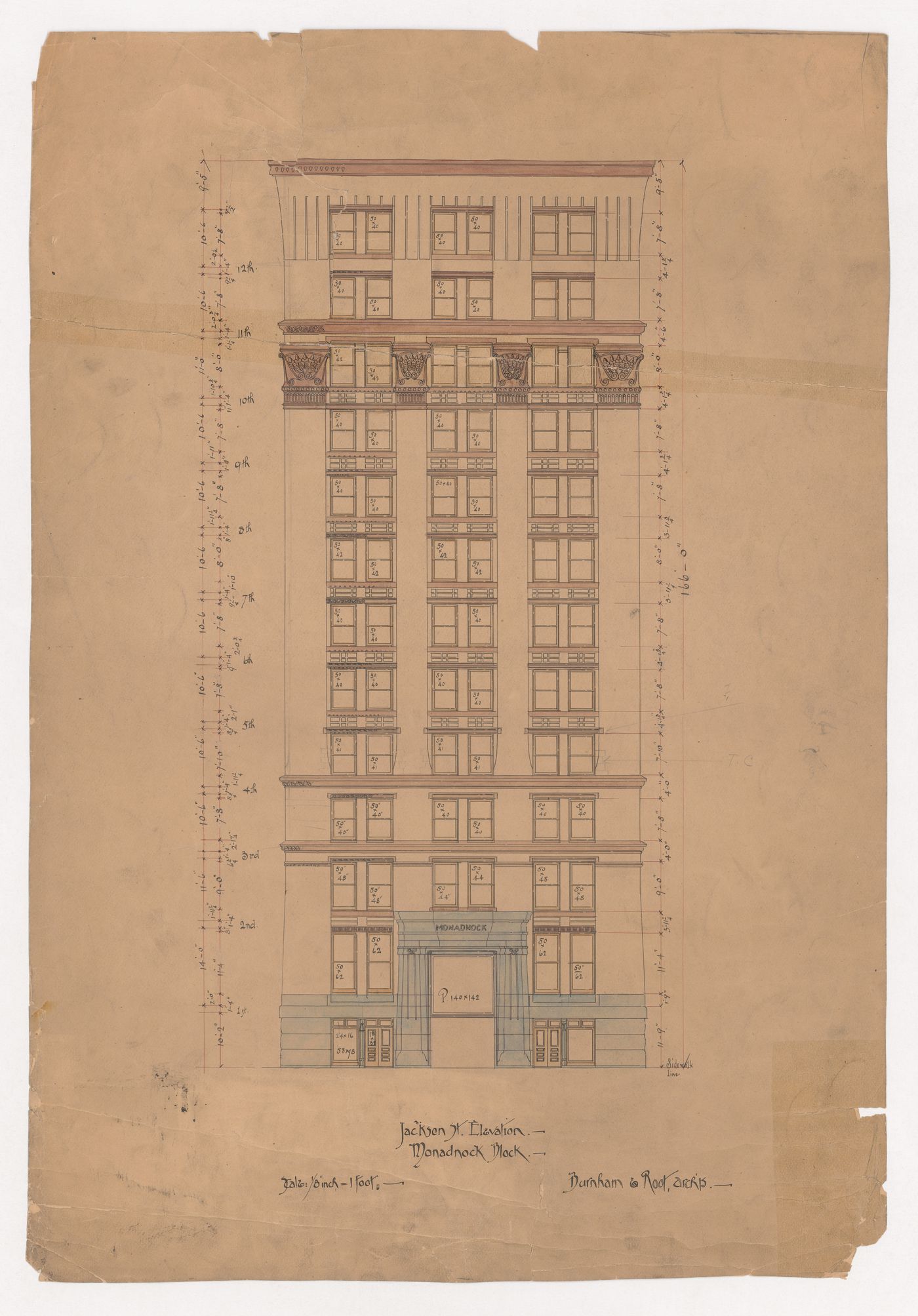 Monadnock Block, Chicago: Jackson Street elevation