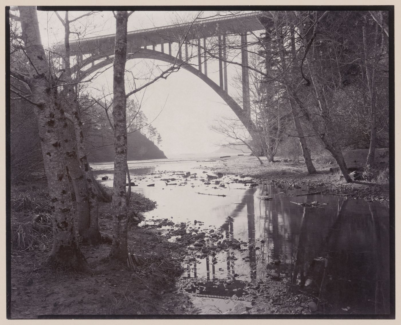 View of the Russian Gulch Bridge (also known as the Fredrick W. Panhorst Bridge), Russian Gulch State Park, near Mendocino, California, United States