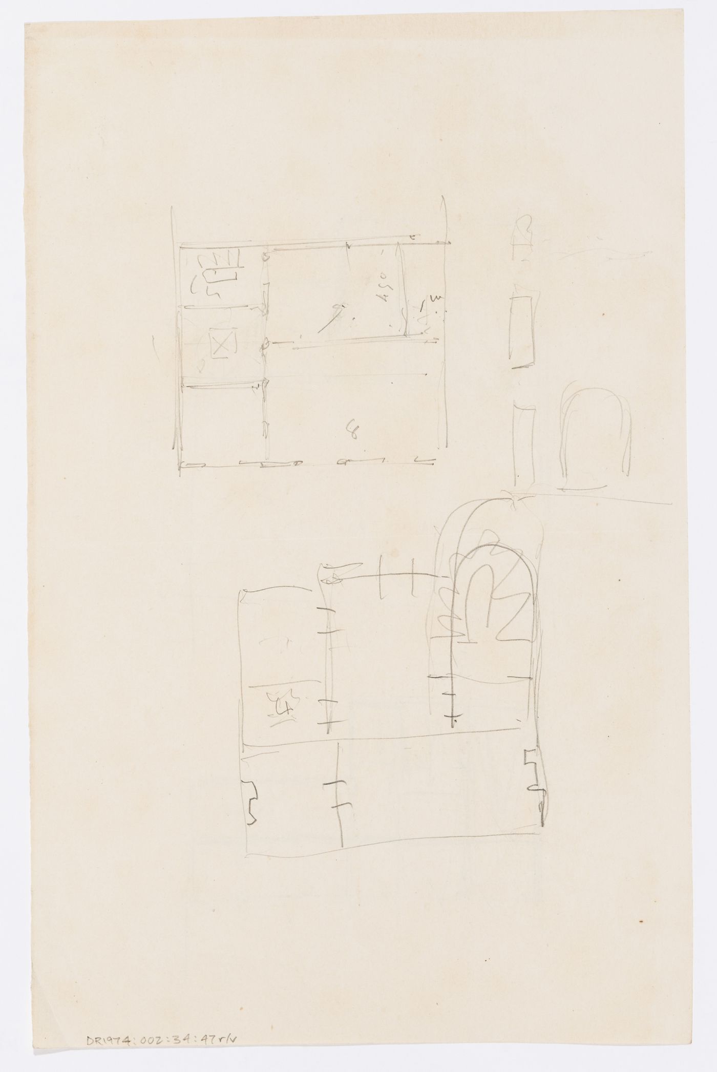 Project for a country house for comte Treilhard: Unidentified sketch plans; verso: Project for a country house for comte Treilhard: Unidentified sketch plans