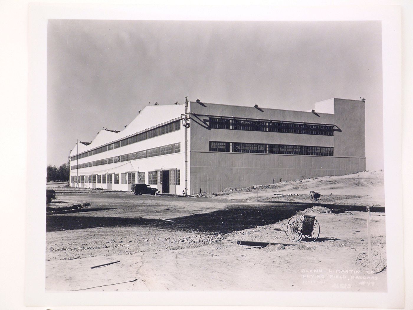 View of the principal and lateral façades of the Flying Field Hangar, Glenn L. Martin Company Navy Assembly Plant No. 2 [?], Middle River, Maryland