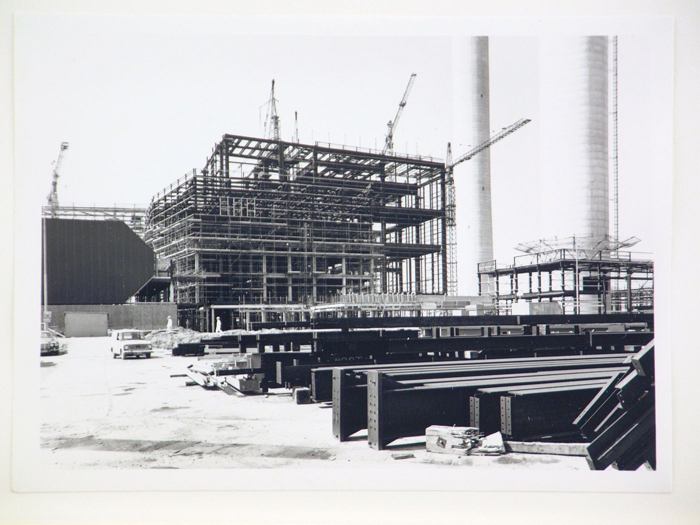 View of construction of steel structure for power station, United Kingdom