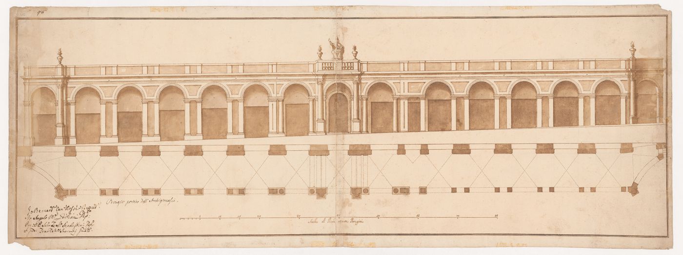 Plan and elevation for a cloister at the University of Perugia