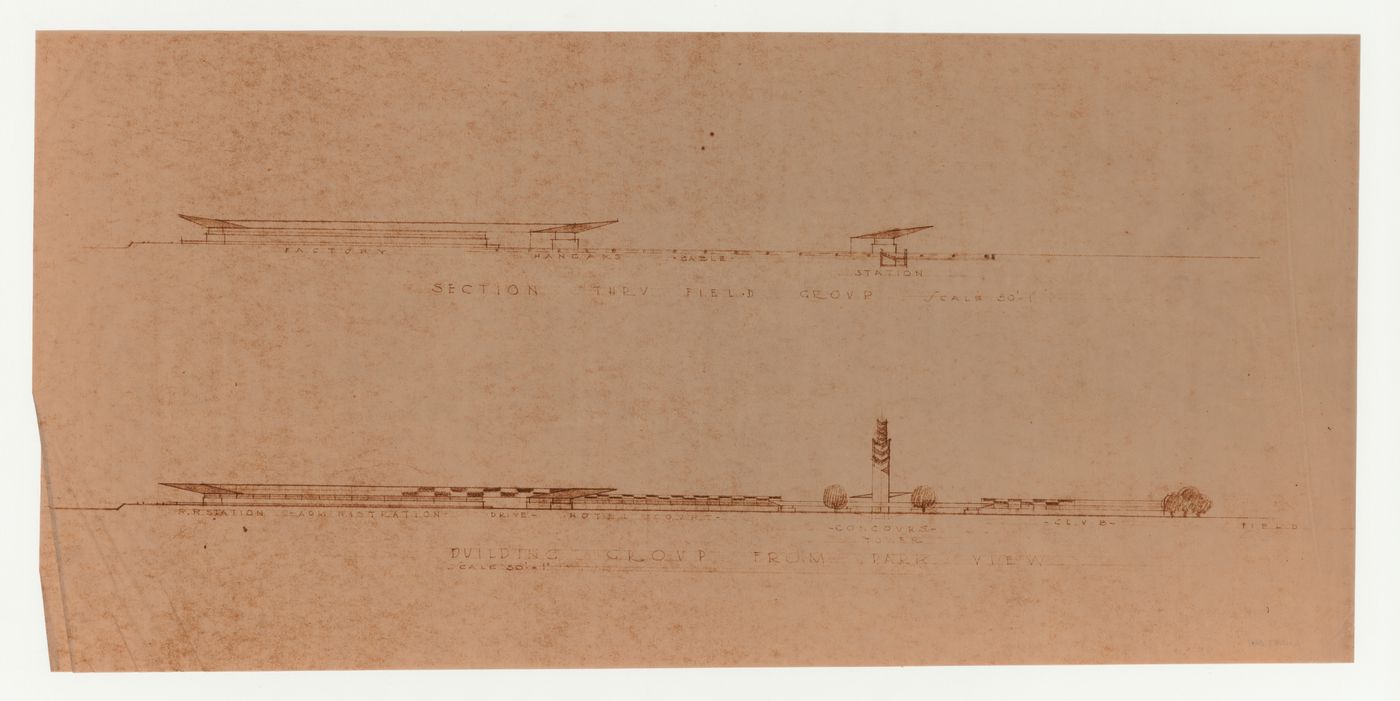 Boeing Airport, Burbank, California: Elevation and section for buildings