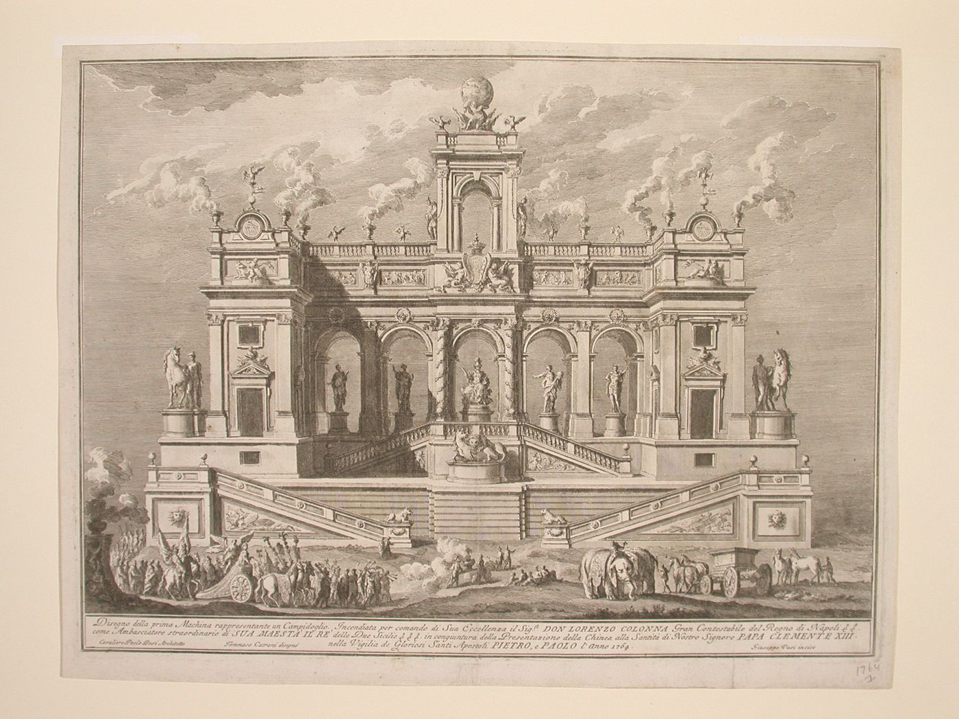 Etching of Posi's design for the "prima macchina" of 1764