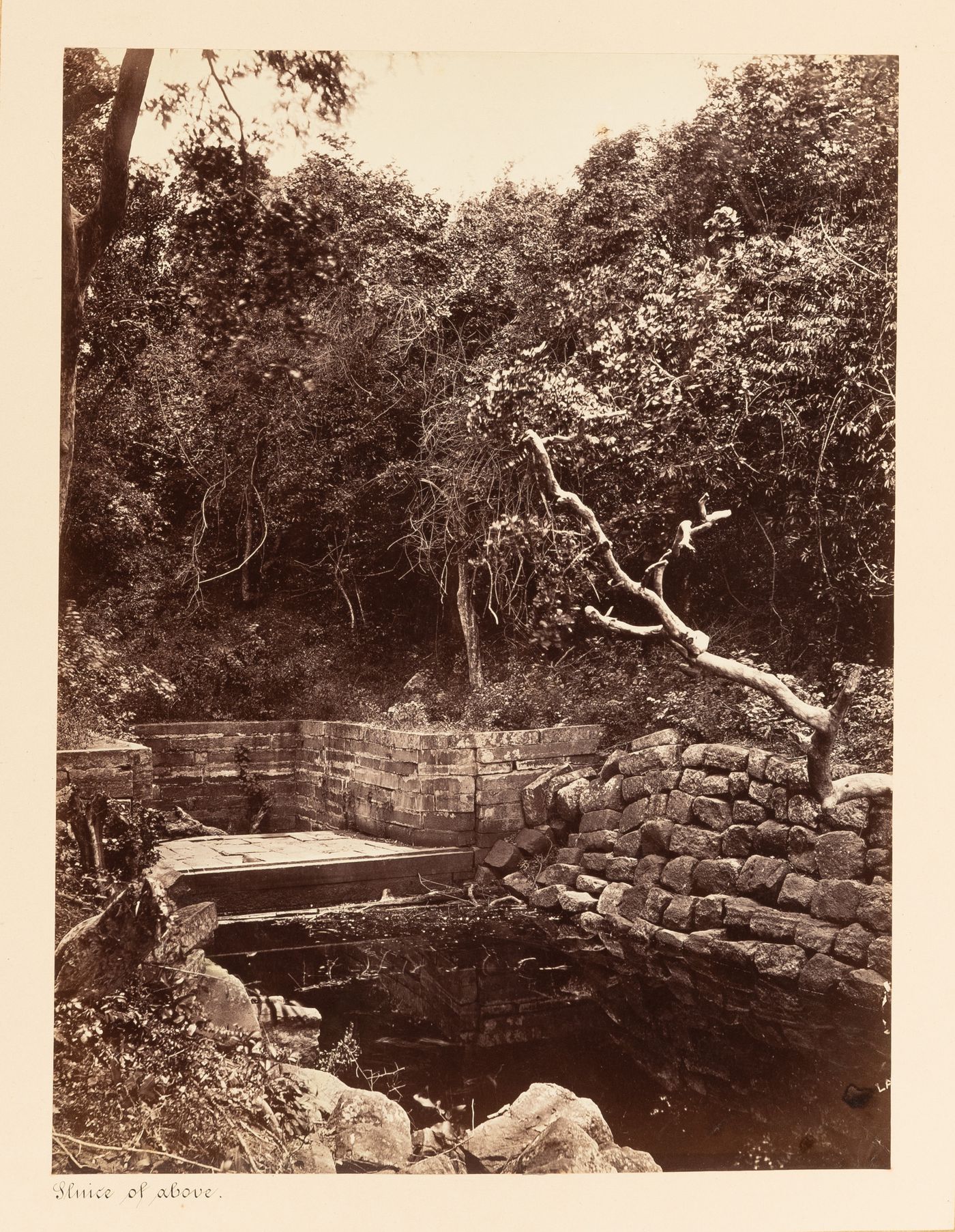 View of a sluice, Nuwara Wewa, Anuradhapura, Ceylon (now Sri Lanka)