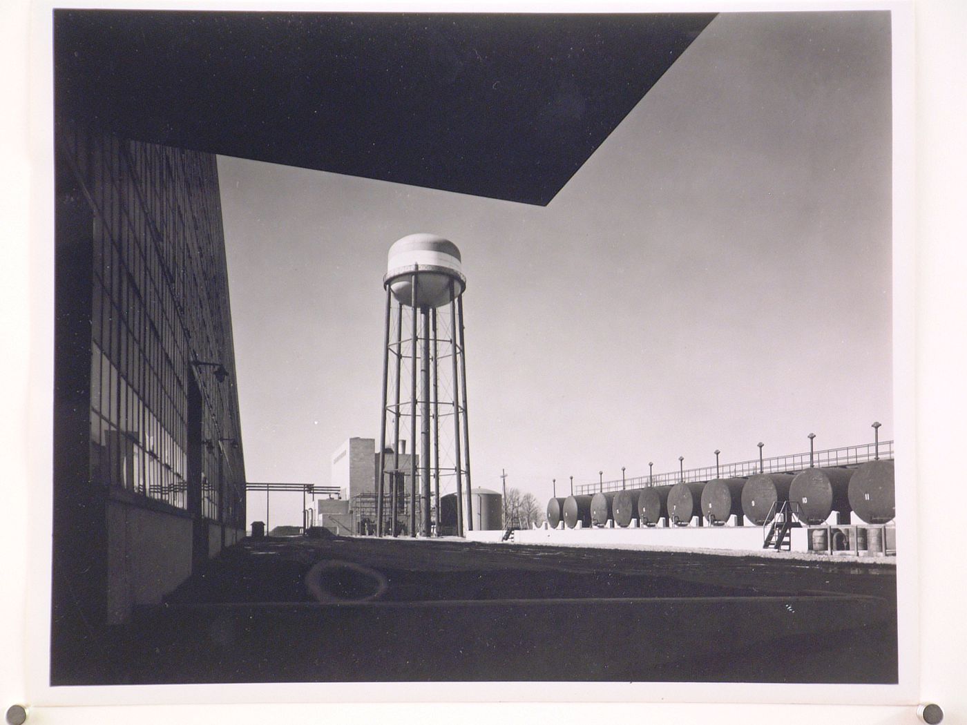 View of the water tower from the east façade of the Boiler House, General Motors Corporation New Departure division Automobile [?] Assembly Plant, Sandusky, Ohio