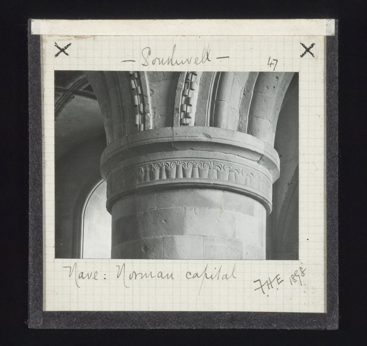 View of norman capital in nave of Southwell Minster, Southwell, Nottinghamshire, England